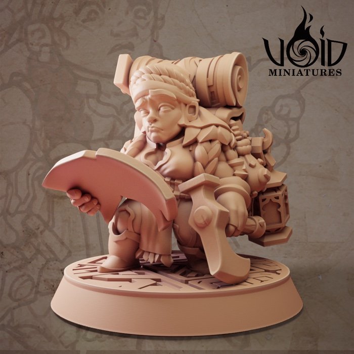 Female Treasure Seeker miniature render — Lost Bolts of Hazim